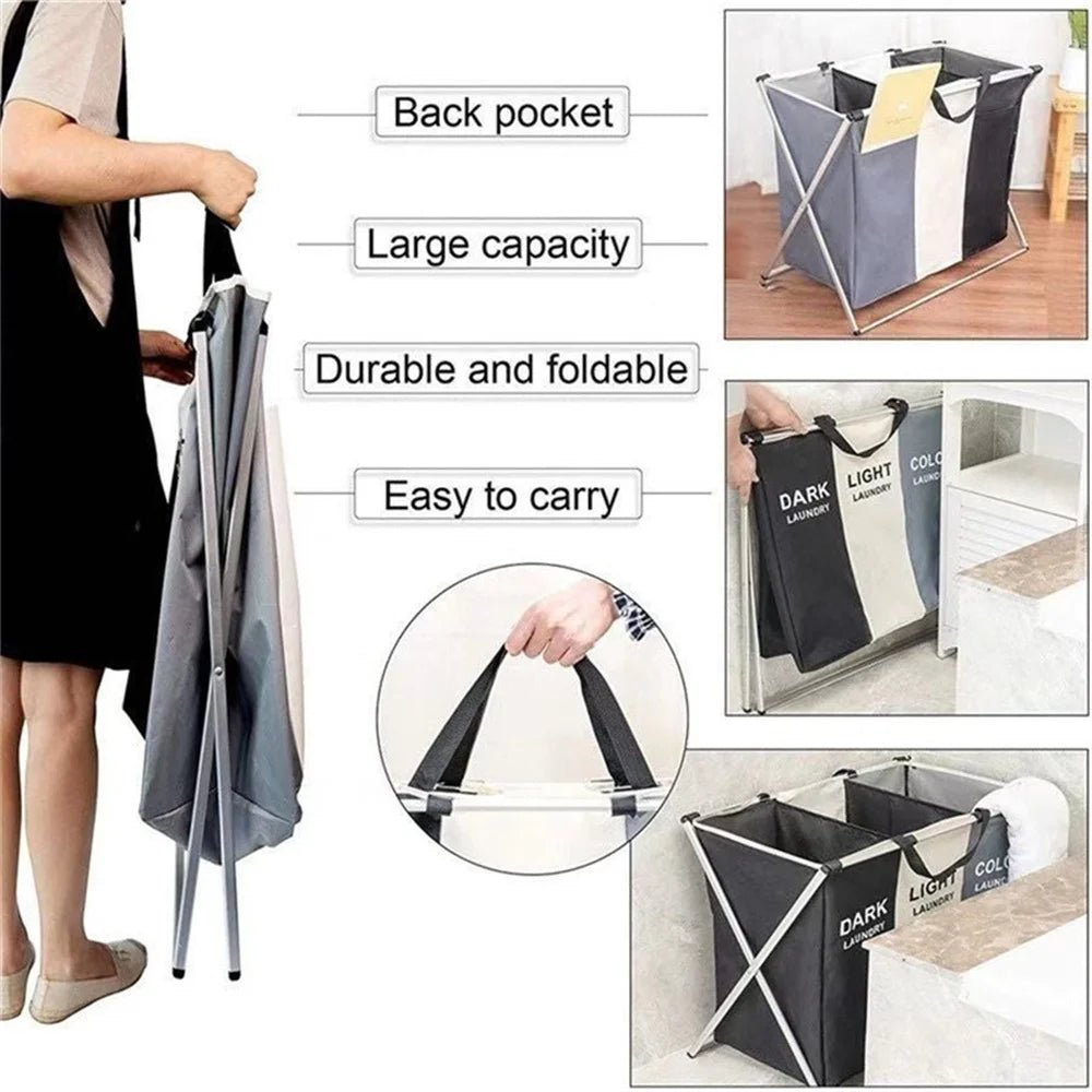 1-3Grids Laundry Basket Foldable Dirty Clothes Organizer Bathroom Waterproof Storage Basket Large Laundry Hamper Two Size New - Velvet Haven