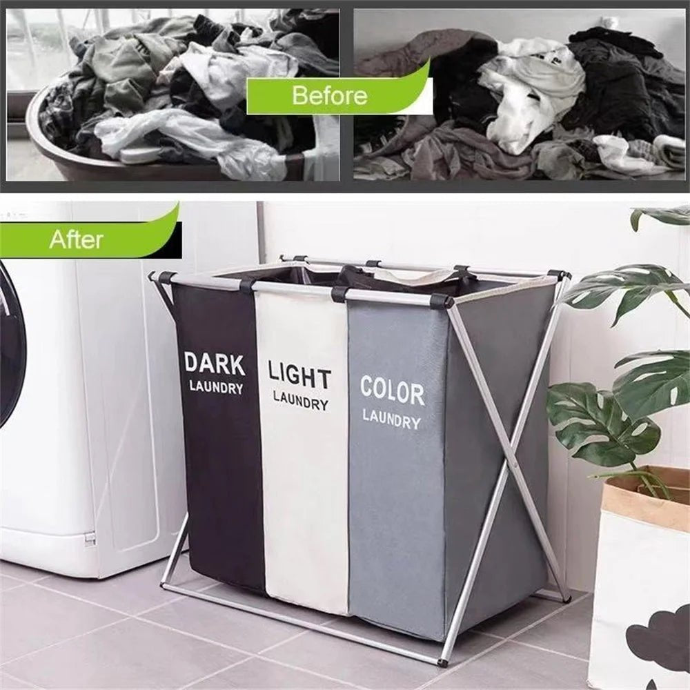 1-3Grids Laundry Basket Foldable Dirty Clothes Organizer Bathroom Waterproof Storage Basket Large Laundry Hamper Two Size New - Velvet Haven