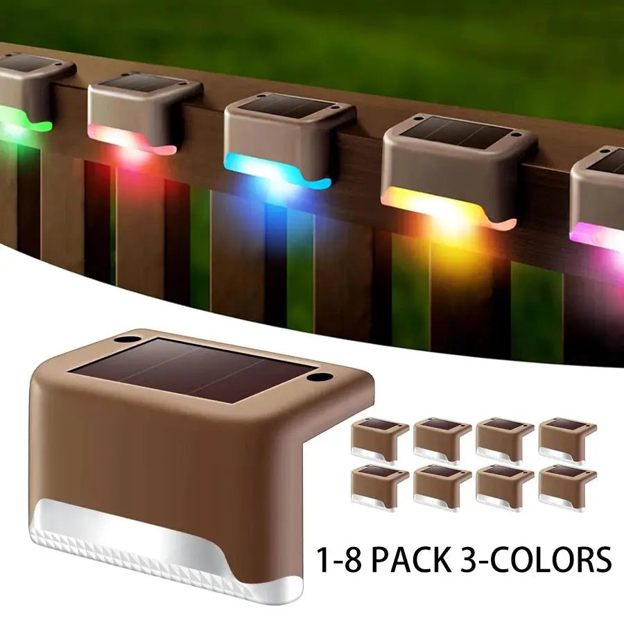 1-8 Pack Led Solar Step Lights Outdoor Fence Garden Lamp for Stairs Yard Patio Pathway Deck 3 Colors Waterproof RGB Sunlight - Velvet Haven