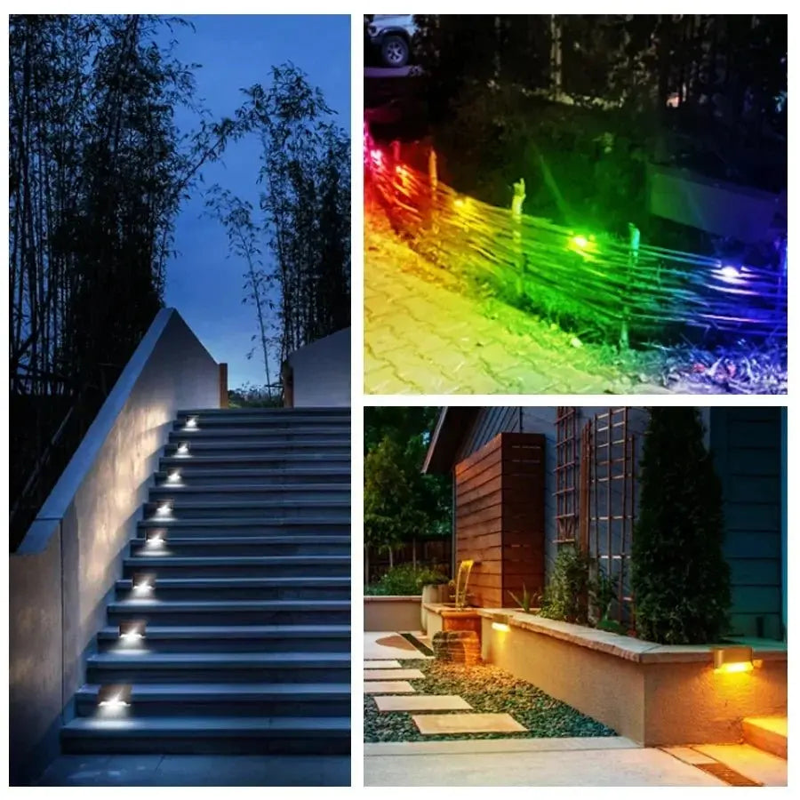 1-8 Pack Led Solar Step Lights Outdoor Fence Garden Lamp for Stairs Yard Patio Pathway Deck 3 Colors Waterproof RGB Sunlight - Velvet Haven