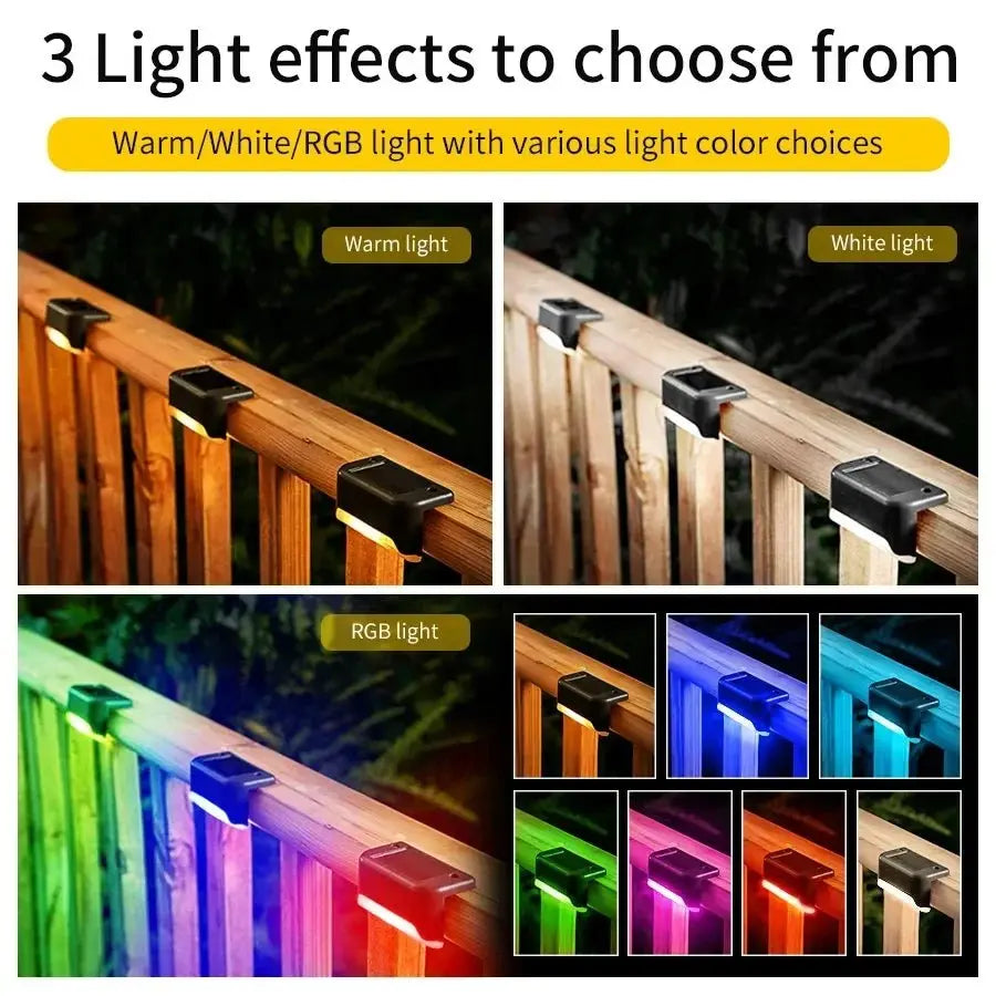 1-8 Pack Led Solar Step Lights Outdoor Fence Garden Lamp for Stairs Yard Patio Pathway Deck 3 Colors Waterproof RGB Sunlight - Velvet Haven