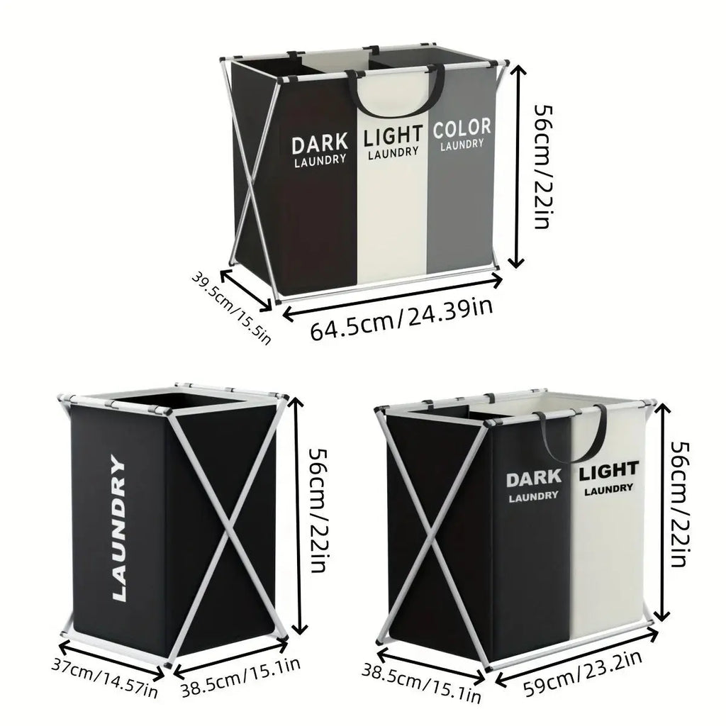 1 PC Large Laundry Hamper 3 Sections Divided Laundry Basket Foldable Washing Bin Dirty Cloth Storage Bag - Velvet Haven