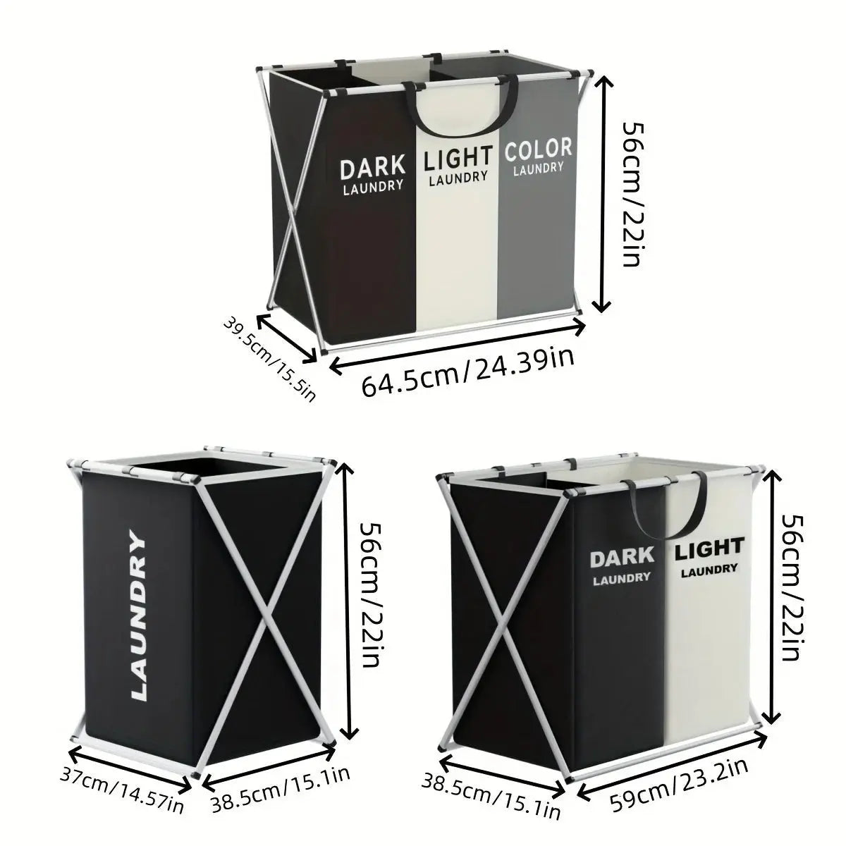 1 PC Large Laundry Hamper 3 Sections Divided Laundry Basket Foldable Washing Bin Dirty Cloth Storage Bag - Velvet Haven