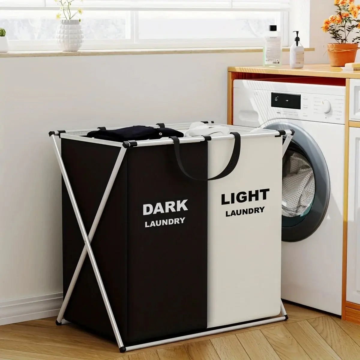 1 PC Large Laundry Hamper 3 Sections Divided Laundry Basket Foldable Washing Bin Dirty Cloth Storage Bag - Velvet Haven