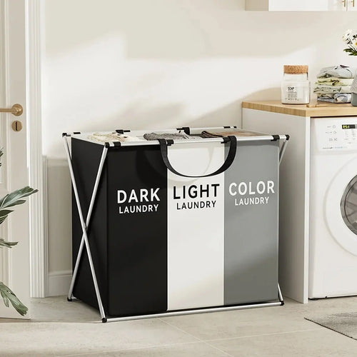 1 PC Large Laundry Hamper 3 Sections Divided Laundry Basket Foldable Washing Bin Dirty Cloth Storage Bag - Velvet Haven