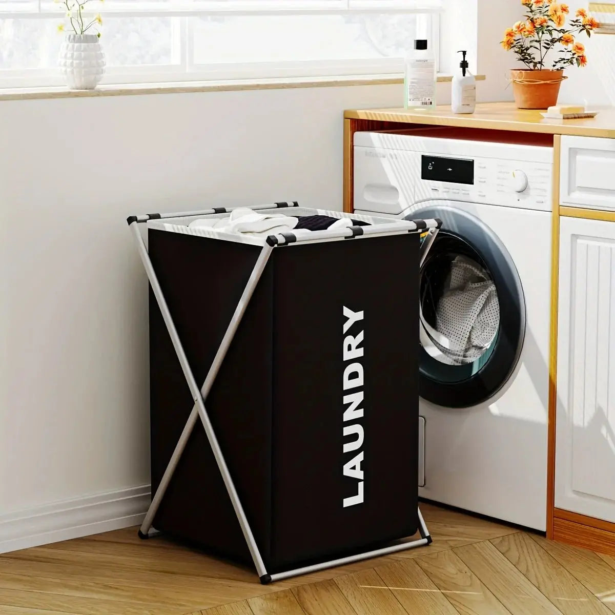 1 PC Large Laundry Hamper 3 Sections Divided Laundry Basket Foldable Washing Bin Dirty Cloth Storage Bag - Velvet Haven