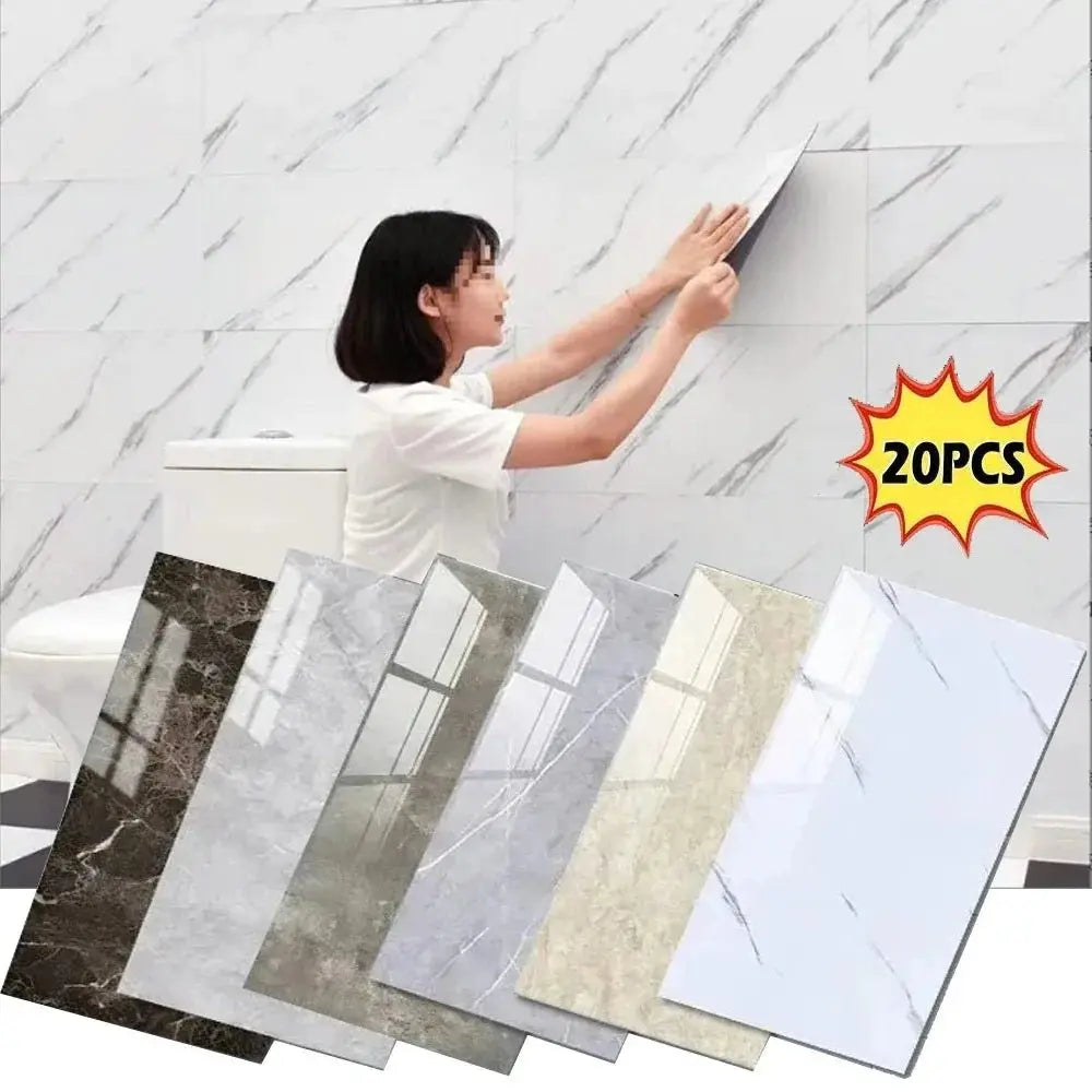 10-20Pcs Self-adhesive Marble Tiles Sticker Waterproof 30cmx60cm Tiles Floor Stickers PVC Tile Kitchen Bathroom Wall Sticker ﻿ - Velvet Haven
