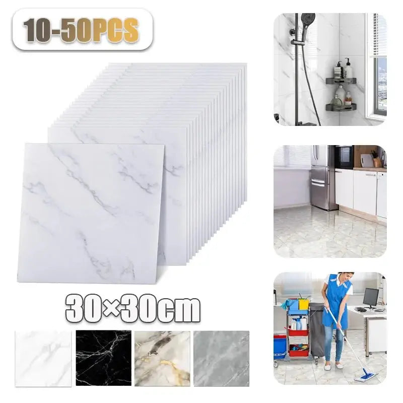 10-50PCS Thickened Self-adhesive Decor Wall Sticker Marble Tile Floor Sticker PVC Waterproof Toilet Kitchen Wall Sticker Bedroom - Velvet Haven