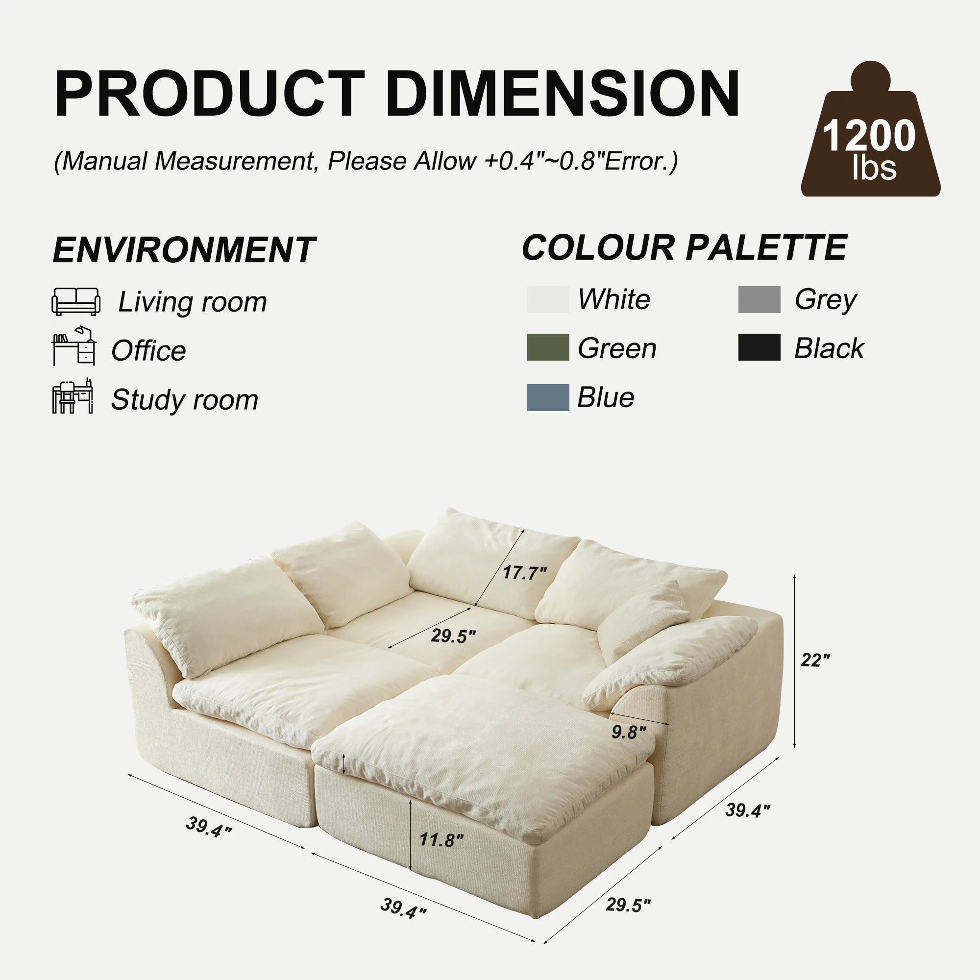 108 Inch Modern Cloud L-Shaped Fabric Sectional Sofa Bed - Velvet Haven