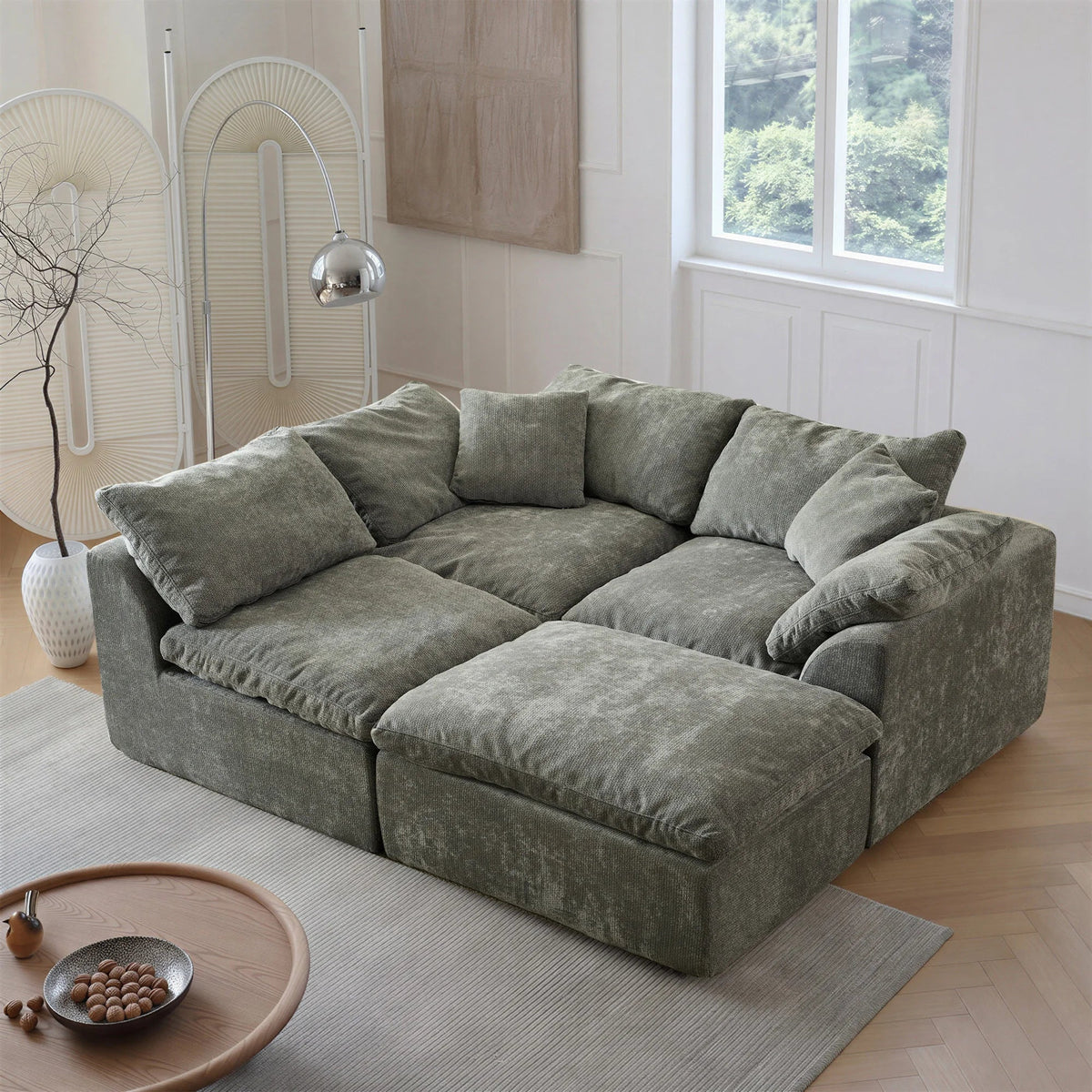 108 Inch Modern Cloud L-Shaped Fabric Sectional Sofa Bed - Velvet Haven