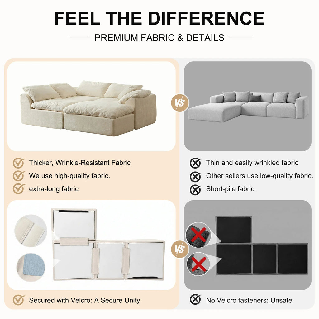 108 Inch Modern Cloud L-Shaped Fabric Sectional Sofa Bed - Velvet Haven