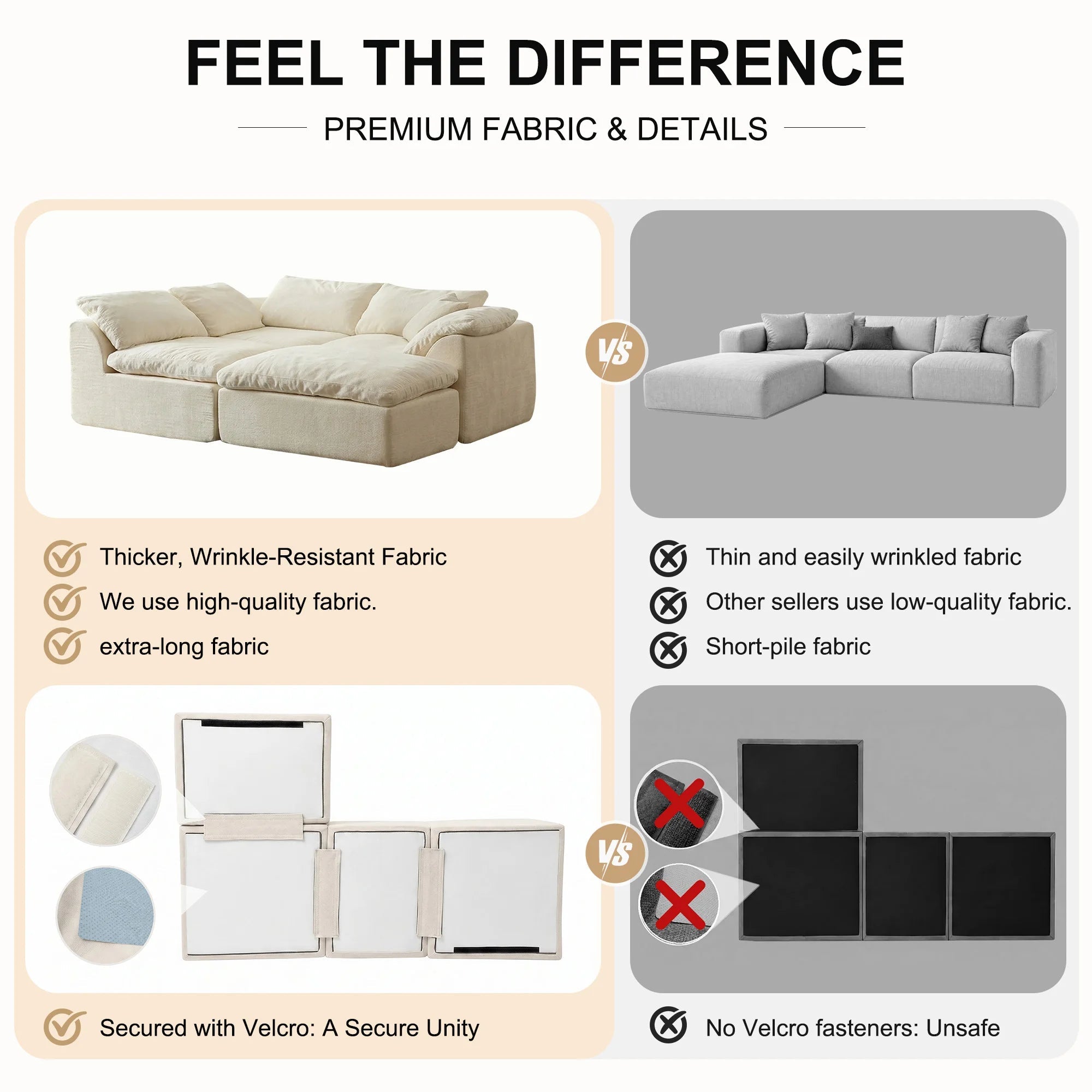 108 Inch Modern Cloud L-Shaped Fabric Sectional Sofa Bed - Velvet Haven