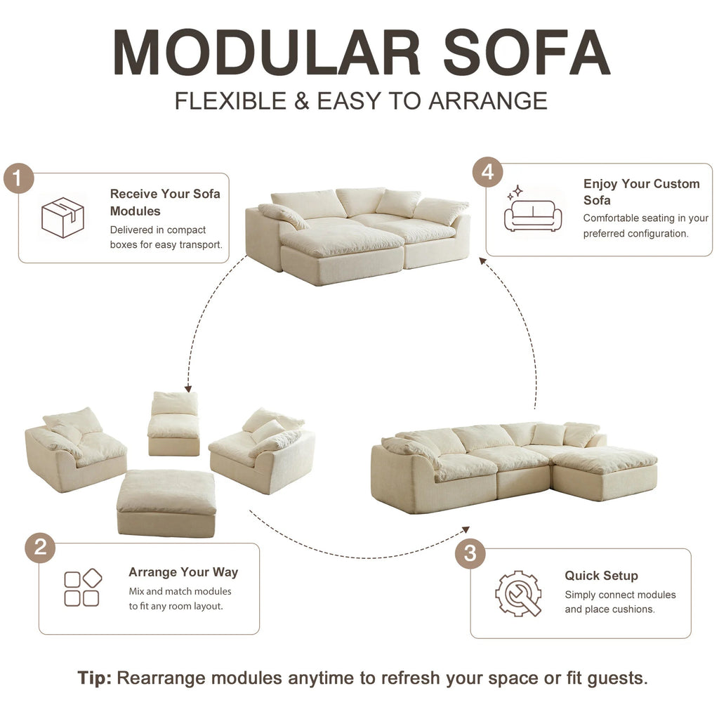 108 Inch Modern Cloud L-Shaped Fabric Sectional Sofa Bed - Velvet Haven