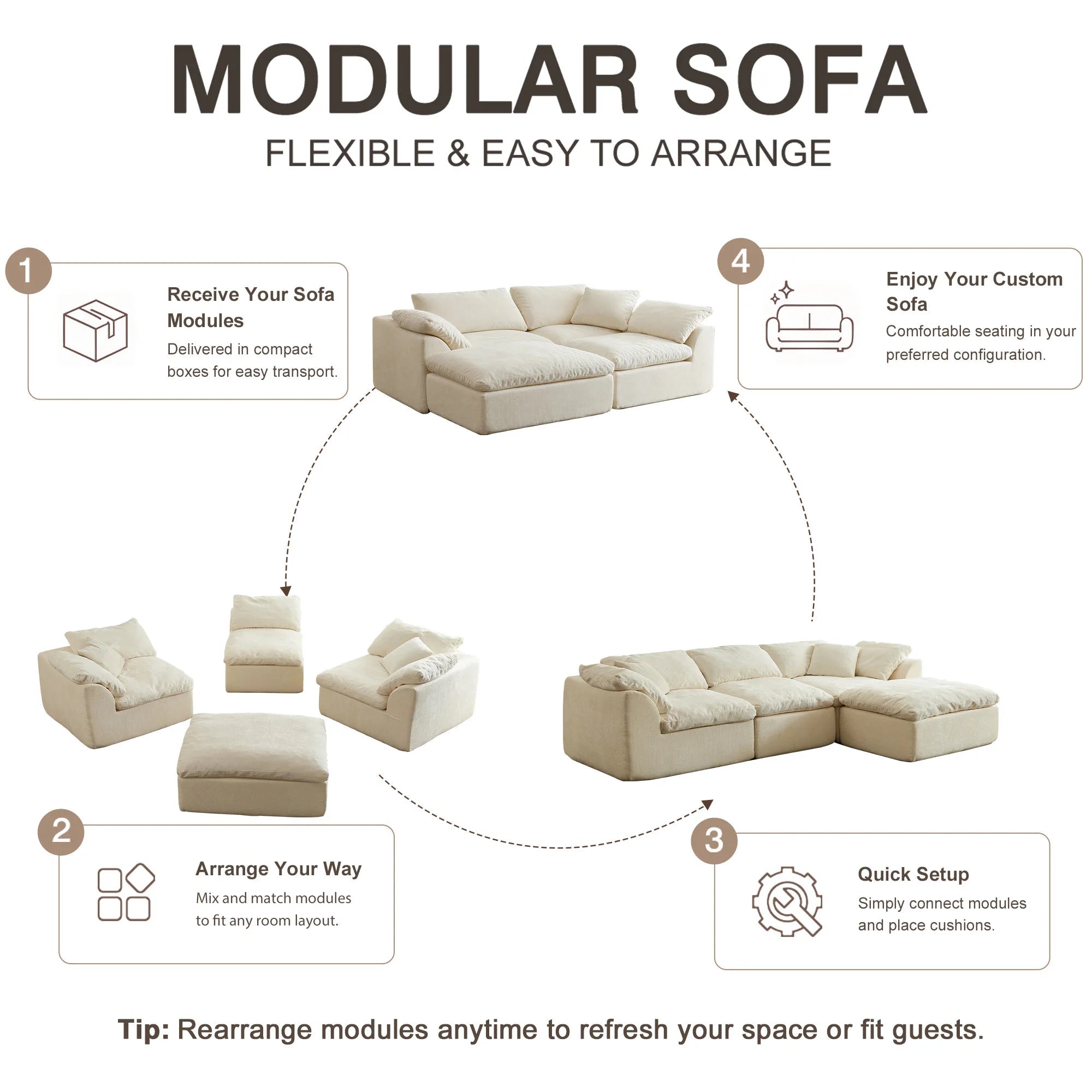 108 Inch Modern Cloud L-Shaped Fabric Sectional Sofa Bed - Velvet Haven