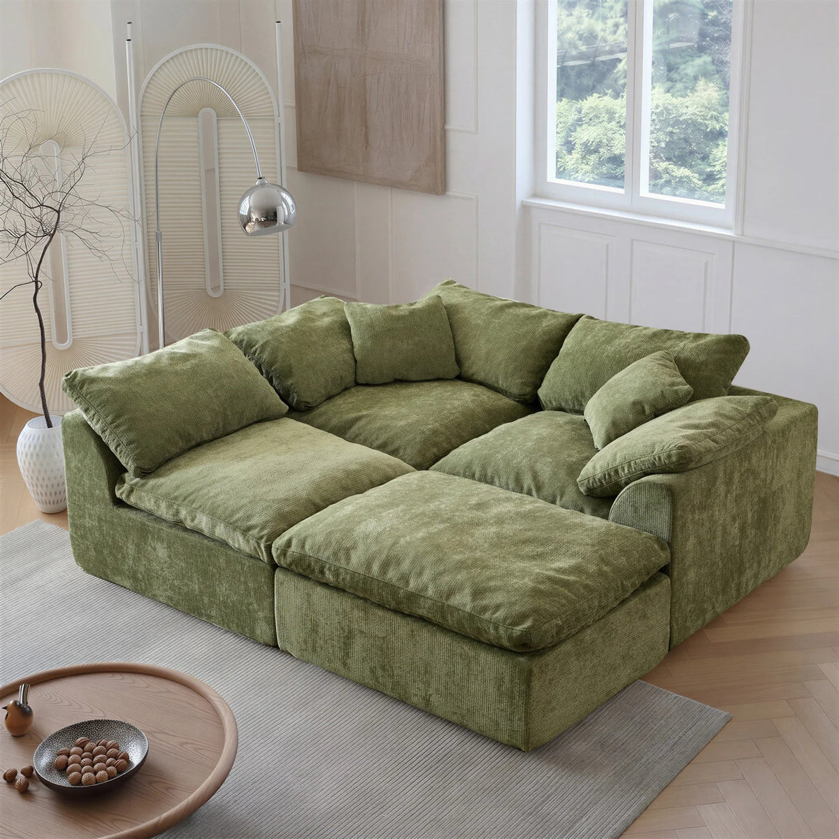108 Inch Modern Cloud L-Shaped Fabric Sectional Sofa Bed - Velvet Haven