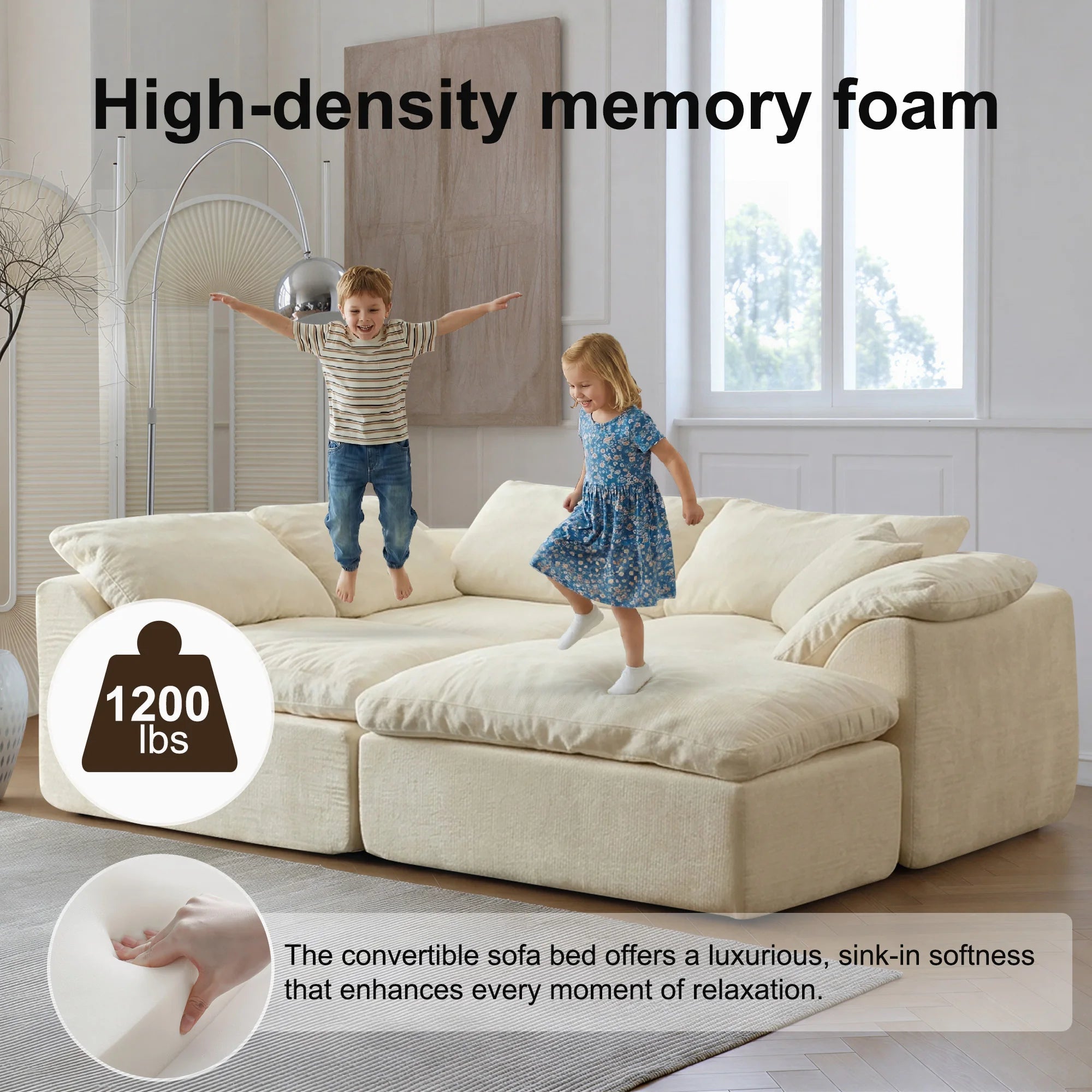 108 Inch Modern Cloud L-Shaped Fabric Sectional Sofa Bed - Velvet Haven