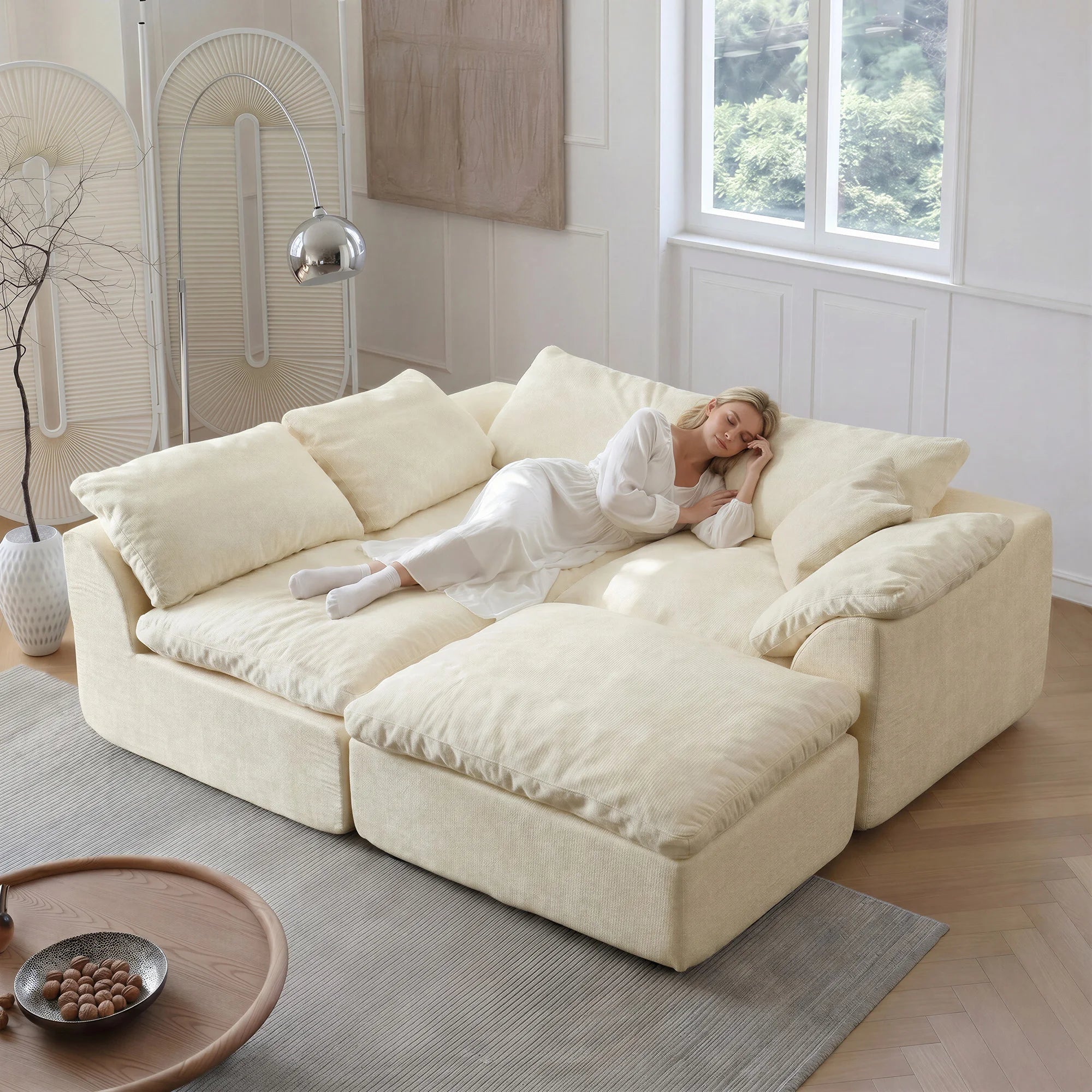 108 Inch Modern Cloud L-Shaped Fabric Sectional Sofa Bed - Velvet Haven