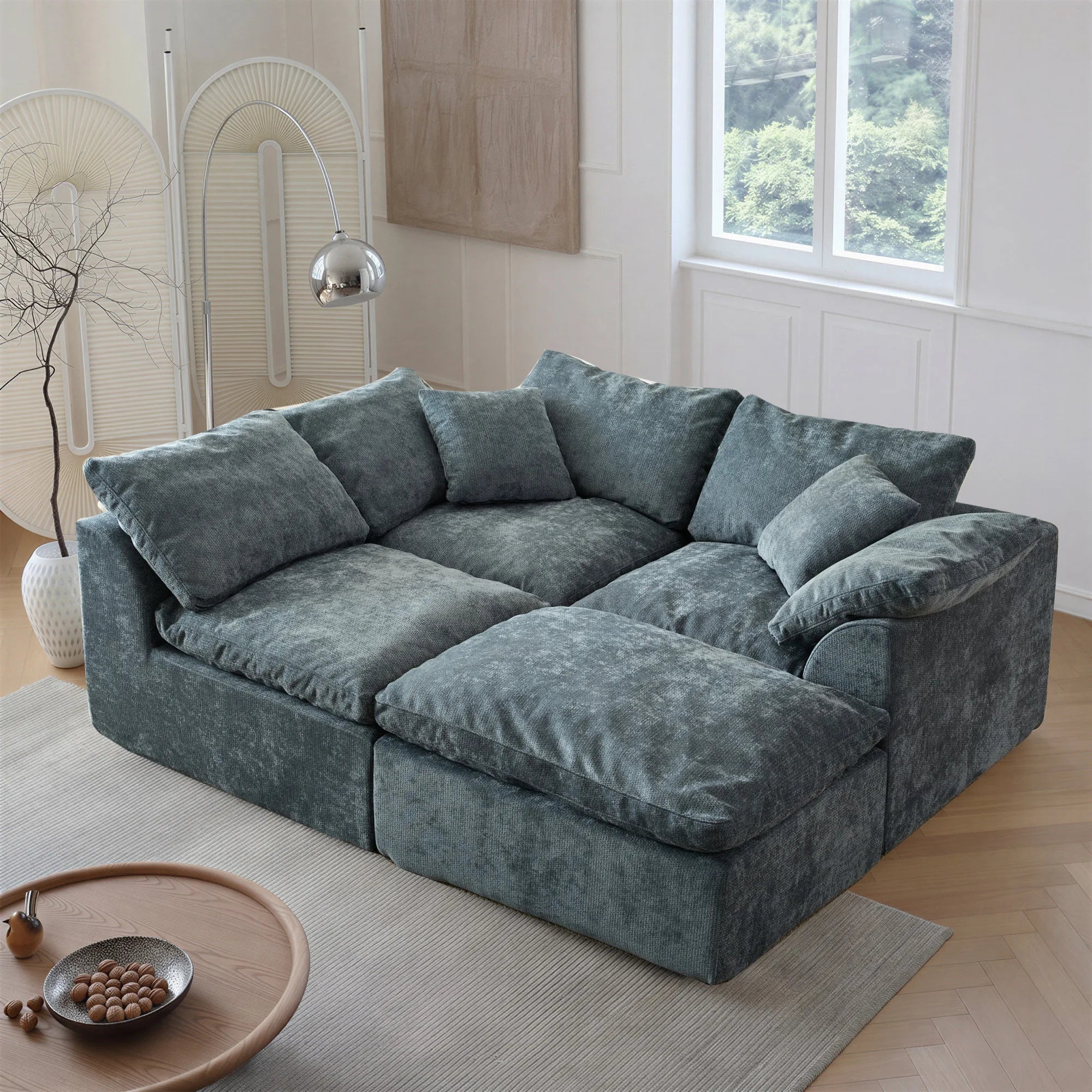 108 Inch Modern Cloud L-Shaped Fabric Sectional Sofa Bed - Velvet Haven
