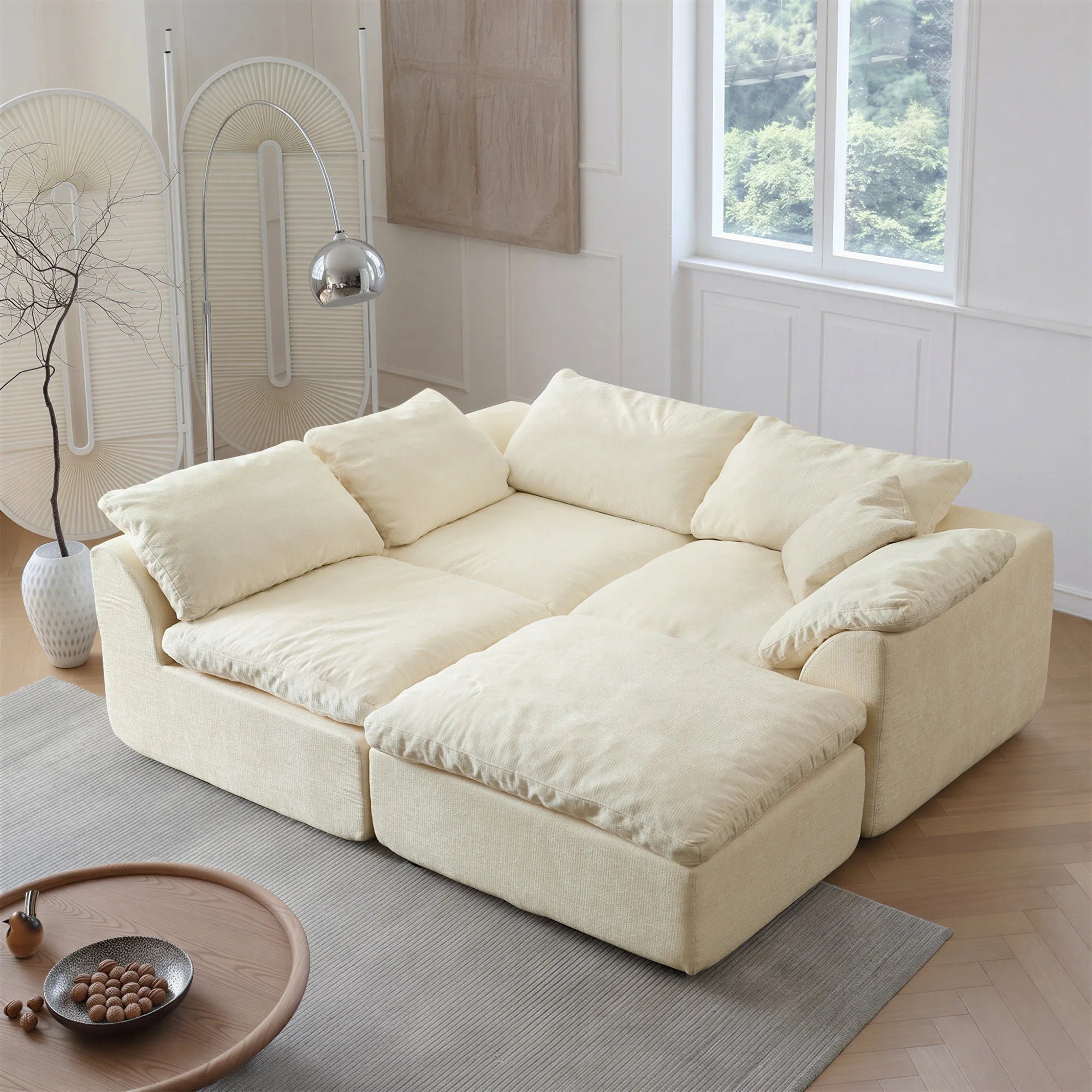 108 Inch Modern Cloud L-Shaped Fabric Sectional Sofa Bed - Velvet Haven