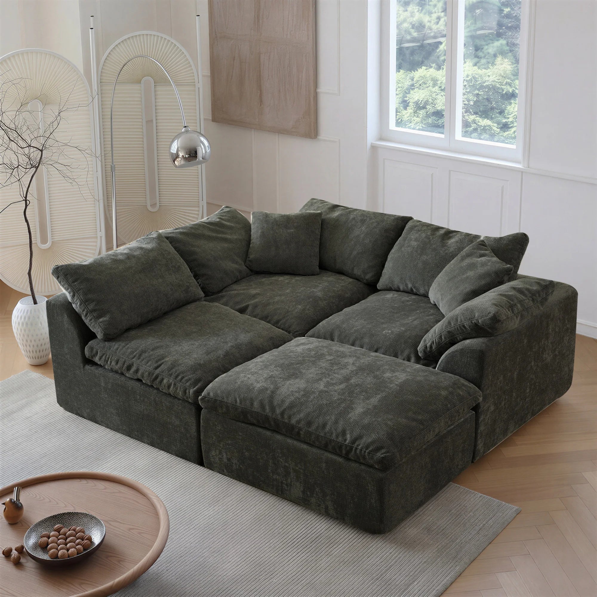 108 Inch Modern Cloud L-Shaped Fabric Sectional Sofa Bed - Velvet Haven