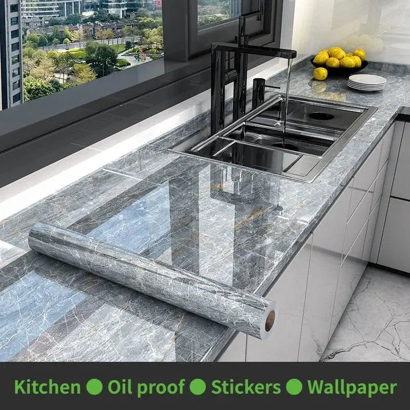 10M x 80CM Marble Self Adhesive Wallpaper Waterproof Oil Proof Kitchen Stickers Thermostability Decorative Film Home Decor - Velvet Haven