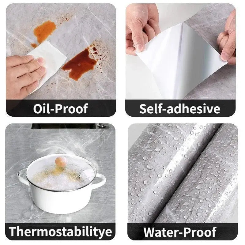 10M x 80CM Marble Self Adhesive Wallpaper Waterproof Oil Proof Kitchen Stickers Thermostability Decorative Film Home Decor - Velvet Haven