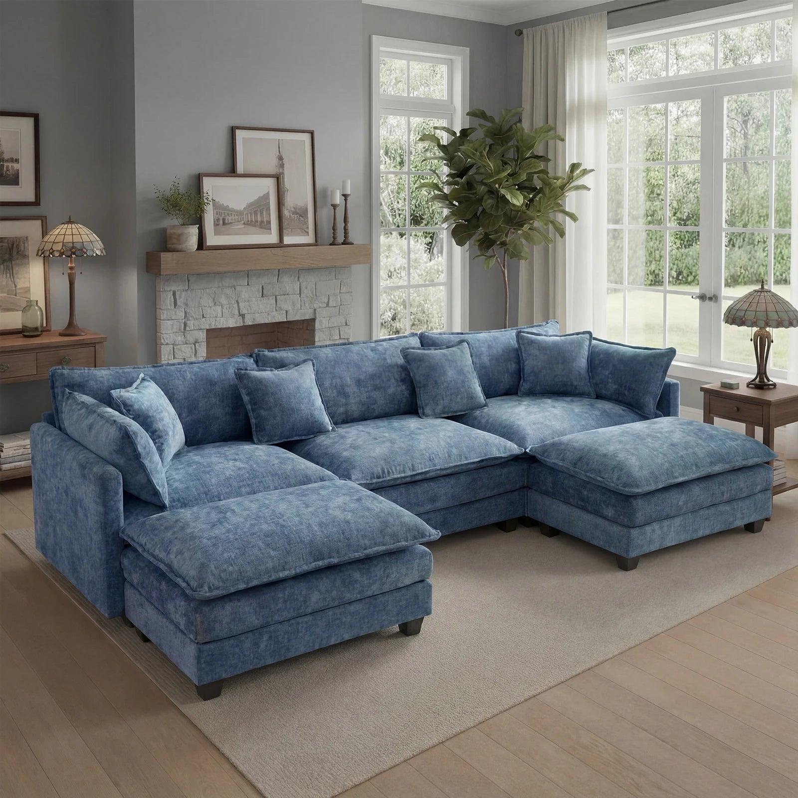 113.4 in Modular Cloud Sectional Sofa with Ottoman - Velvet Haven