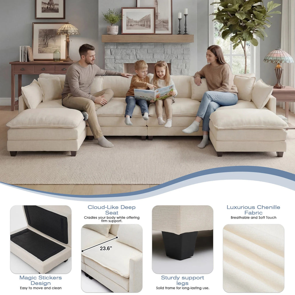 113.4 in Modular Cloud Sectional Sofa with Ottoman - Velvet Haven