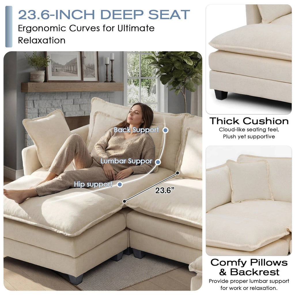 113.4 in Modular Cloud Sectional Sofa with Ottoman - Velvet Haven