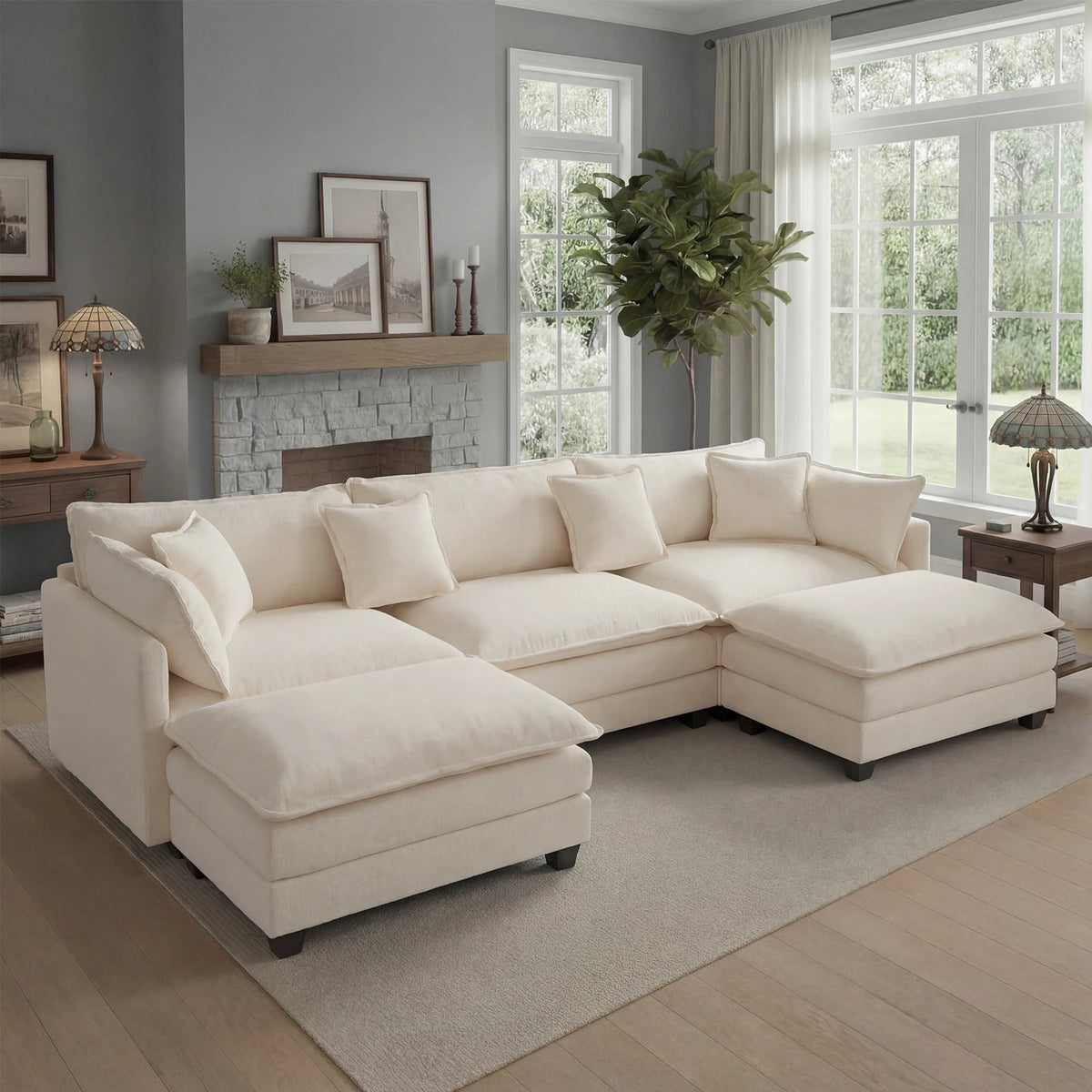 113.4 in Modular Cloud Sectional Sofa with Ottoman - Velvet Haven