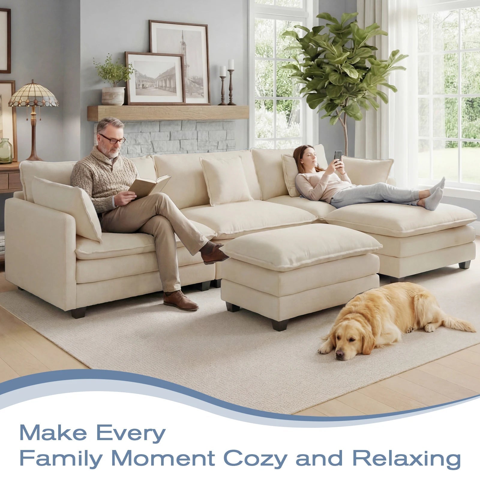 113.4 in Modular Cloud Sectional Sofa with Ottoman - Velvet Haven