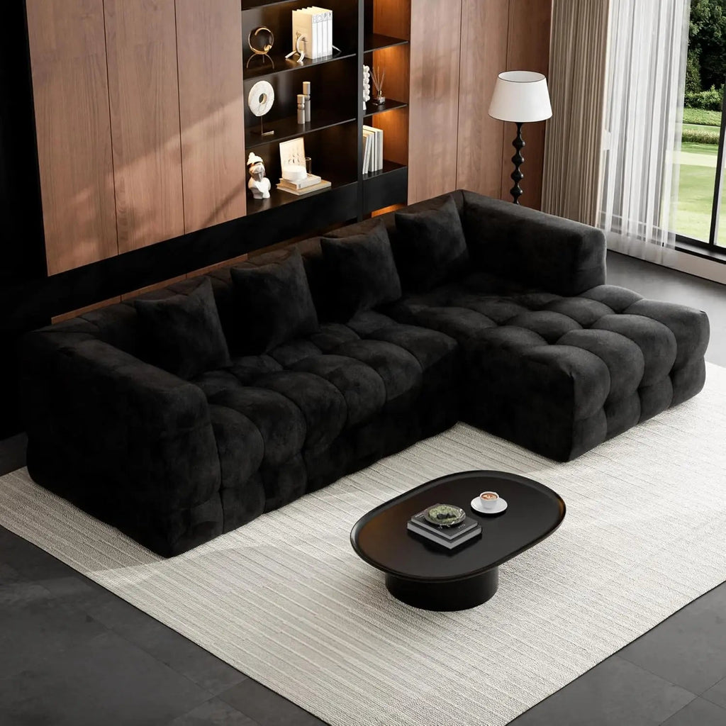 120" Boneless-Couch L-Shaped Sofa for Living Room, Cloud Couch with Chaise Lounge, Sectional Upholstered Chenille, Customized - Velvet Haven