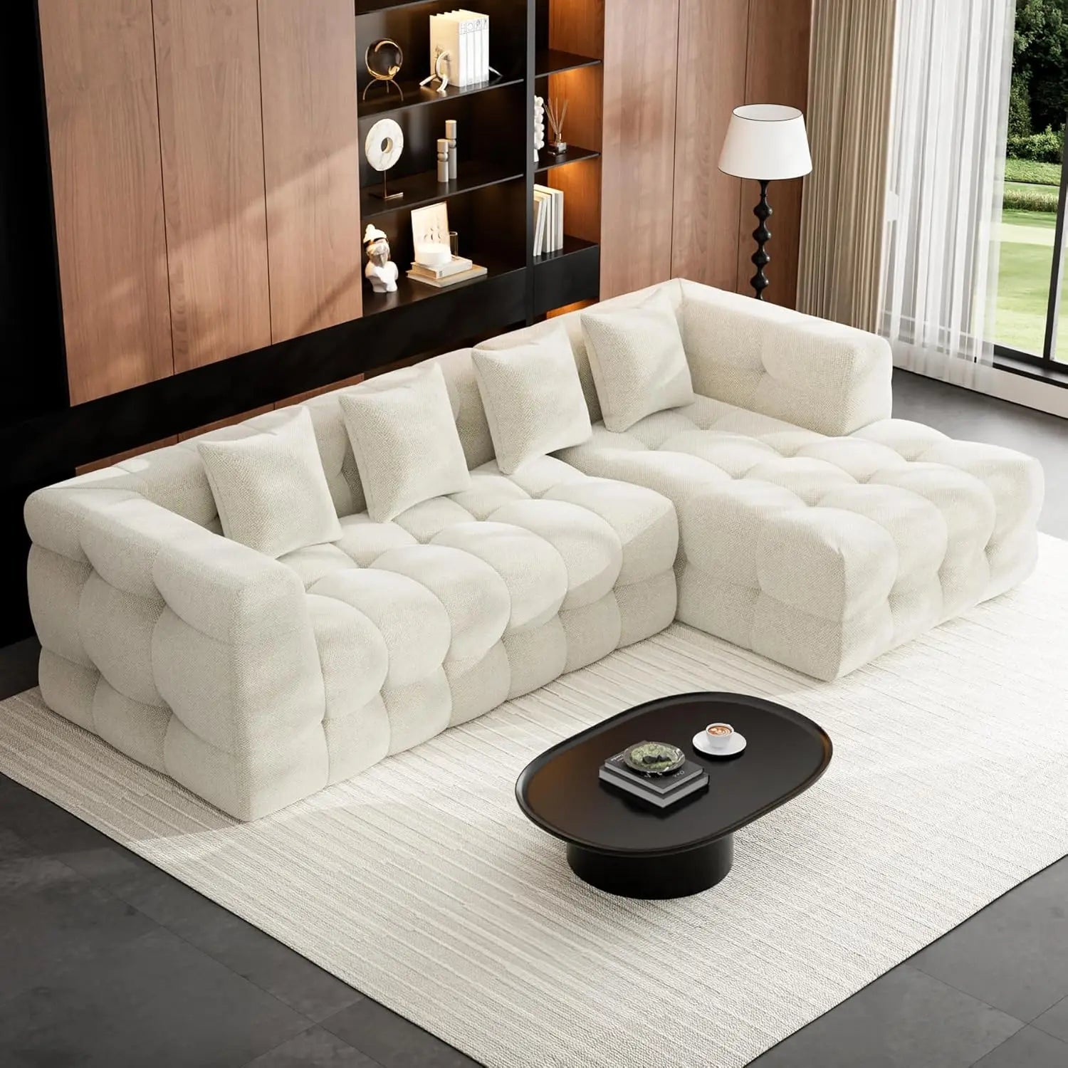 120" Boneless-Couch L-Shaped Sofa for Living Room, Cloud Couch with Chaise Lounge, Sectional Upholstered Chenille, Customized - Velvet Haven