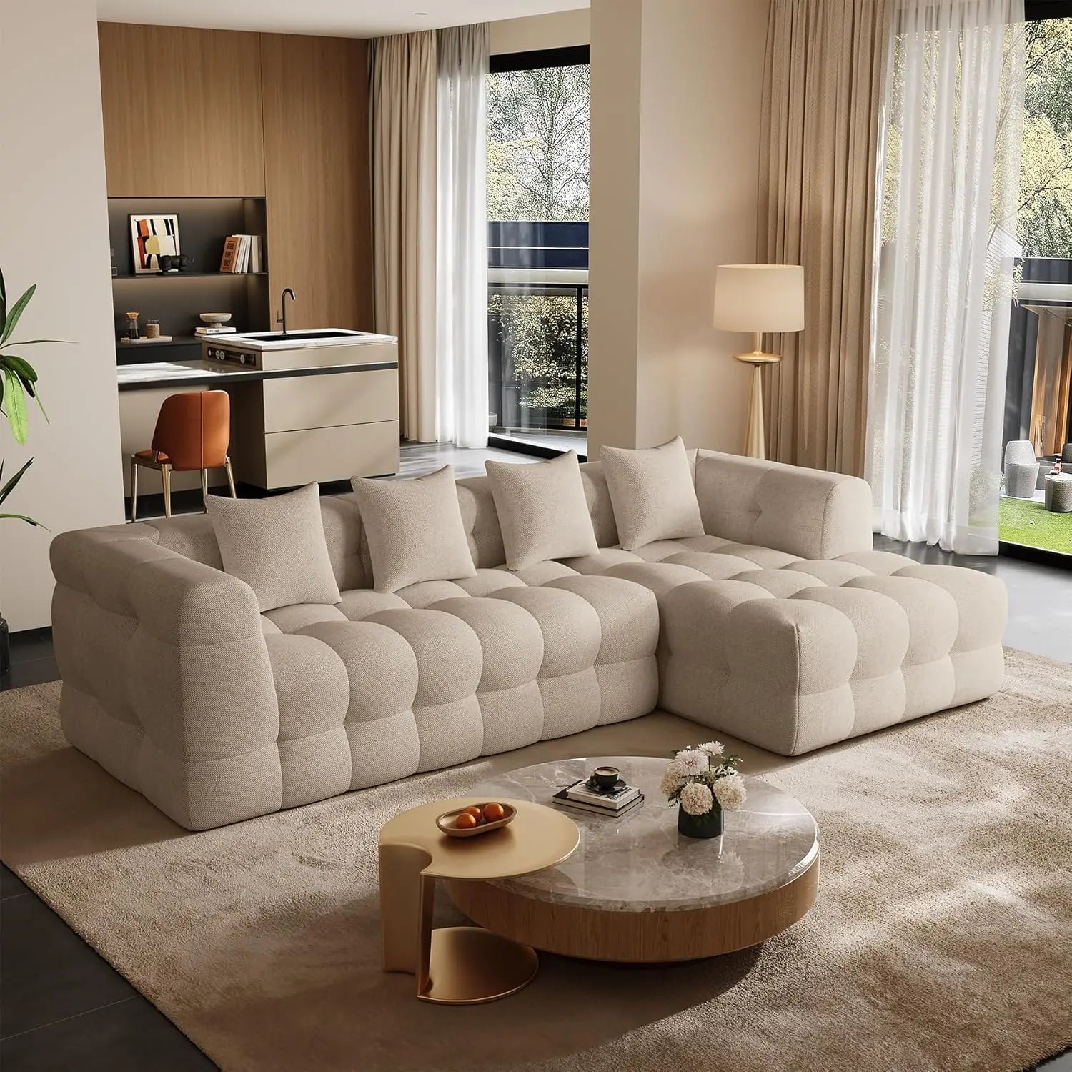 120" Boneless-Couch L-Shaped Sofa for Living Room, Cloud Couch with Chaise Lounge, Sectional Upholstered Chenille, Customized - Velvet Haven