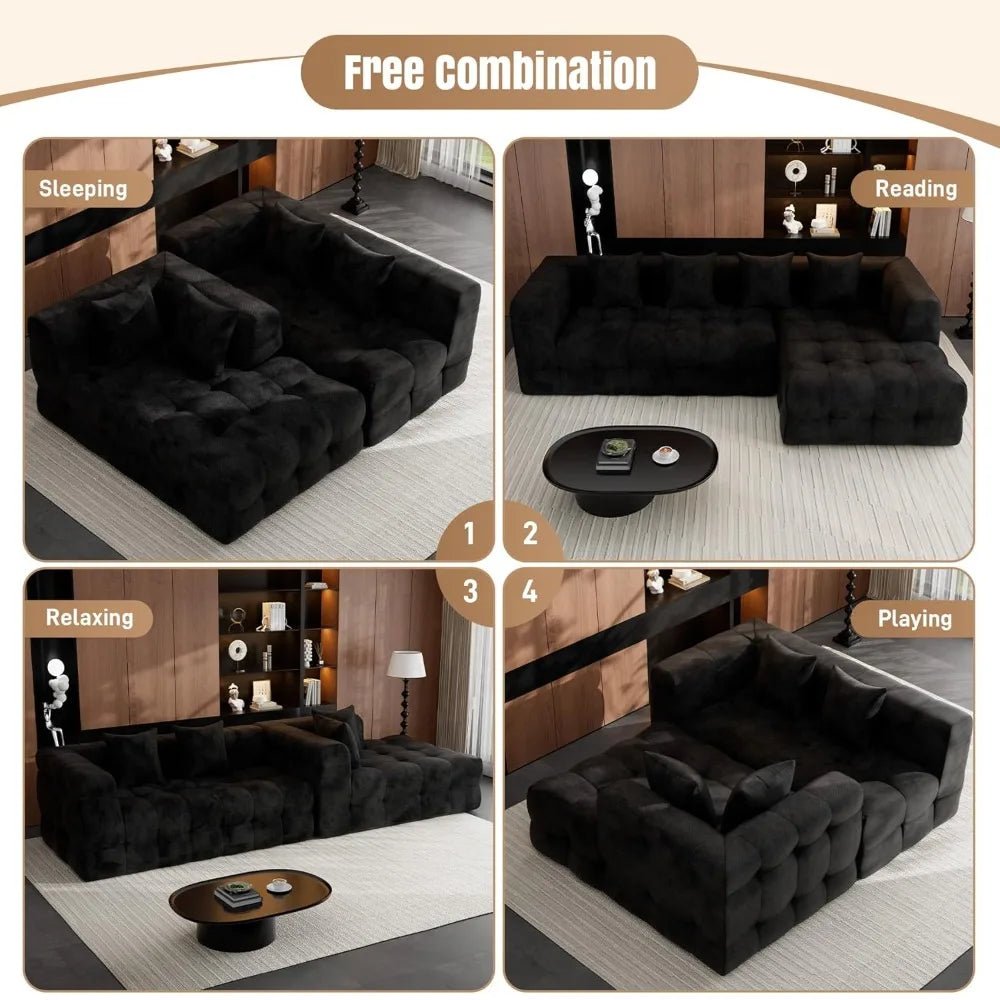 120" Boneless-Couch L-Shaped Sofa for Living Room, Cloud Couch with Chaise Lounge, Sectional Upholstered Chenille, Customized - Velvet Haven