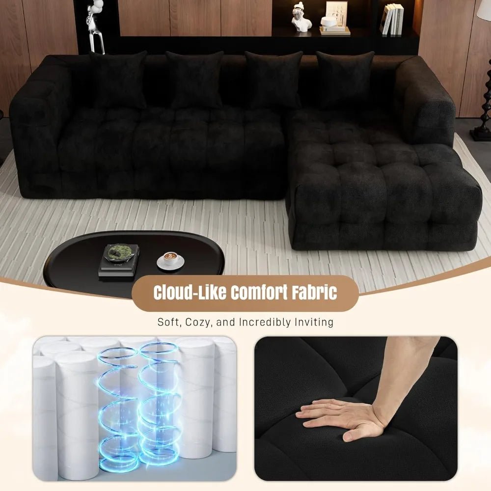 120" Boneless-Couch L-Shaped Sofa for Living Room, Cloud Couch with Chaise Lounge, Sectional Upholstered Chenille, Customized - Velvet Haven
