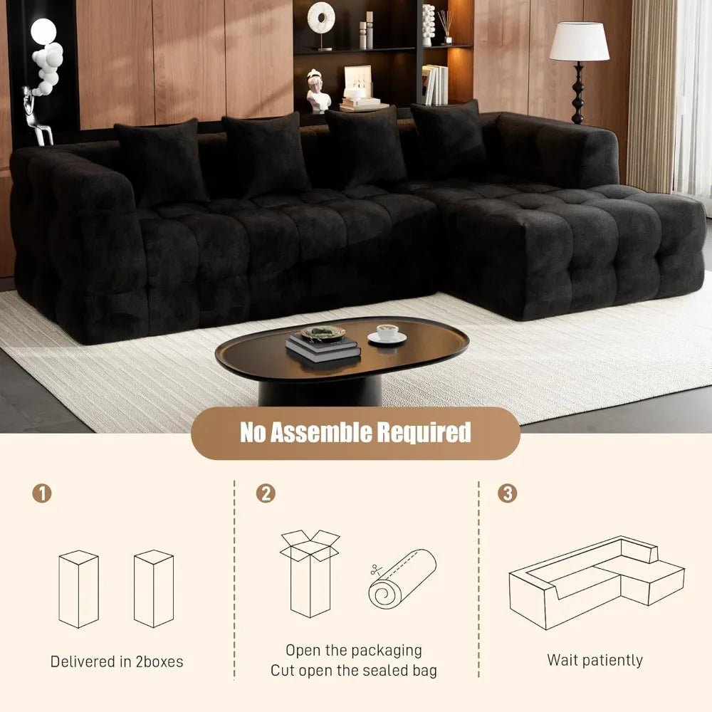 120" Boneless-Couch L-Shaped Sofa for Living Room, Cloud Couch with Chaise Lounge, Sectional Upholstered Chenille, Customized - Velvet Haven