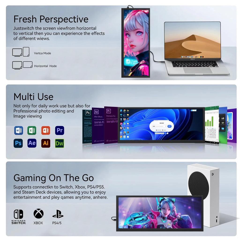 12.3 Inch 1920x720 HD Capacitive Touch Screen Monitor Portable LCD Display with HDMI Input for PC Laptop Industrial Equipment - Velvet Haven