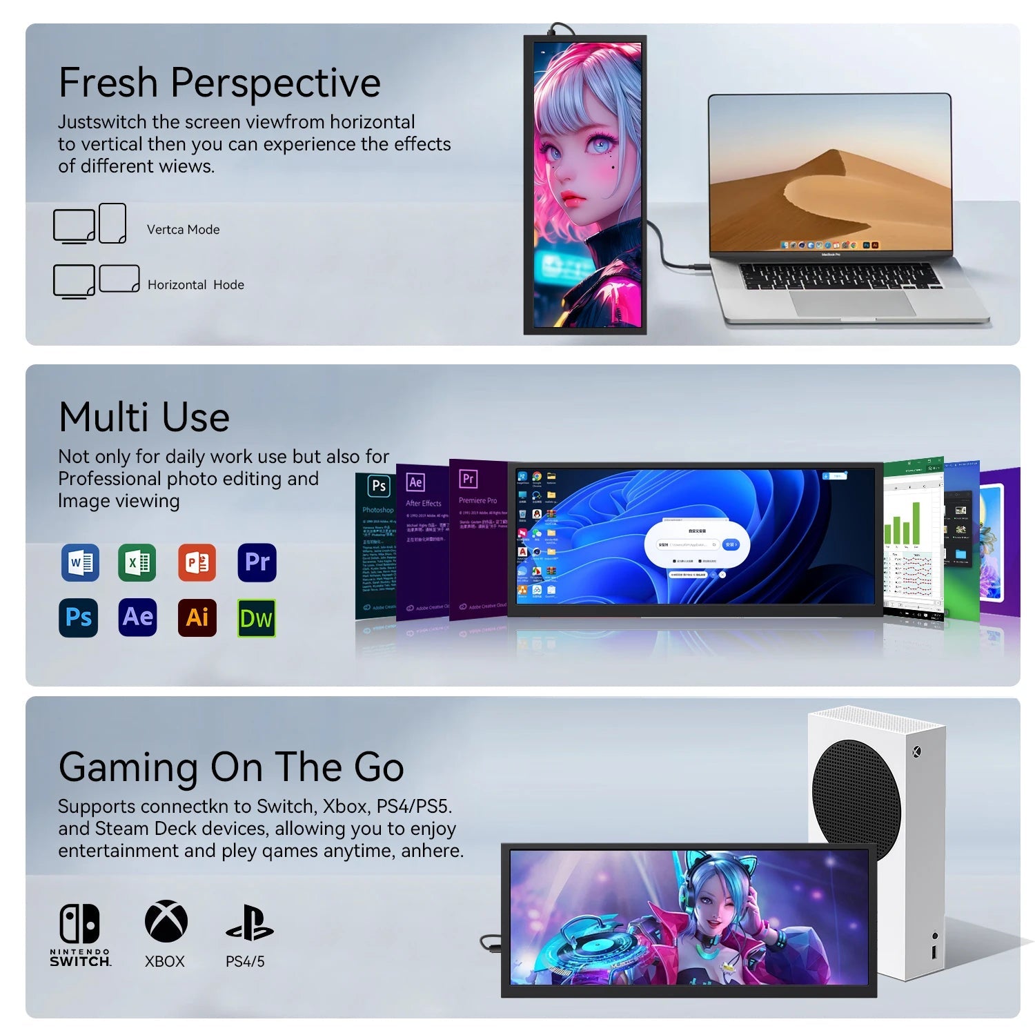 12.3 Inch 1920x720 HD Capacitive Touch Screen Monitor Portable LCD Display with HDMI Input for PC Laptop Industrial Equipment - Velvet Haven