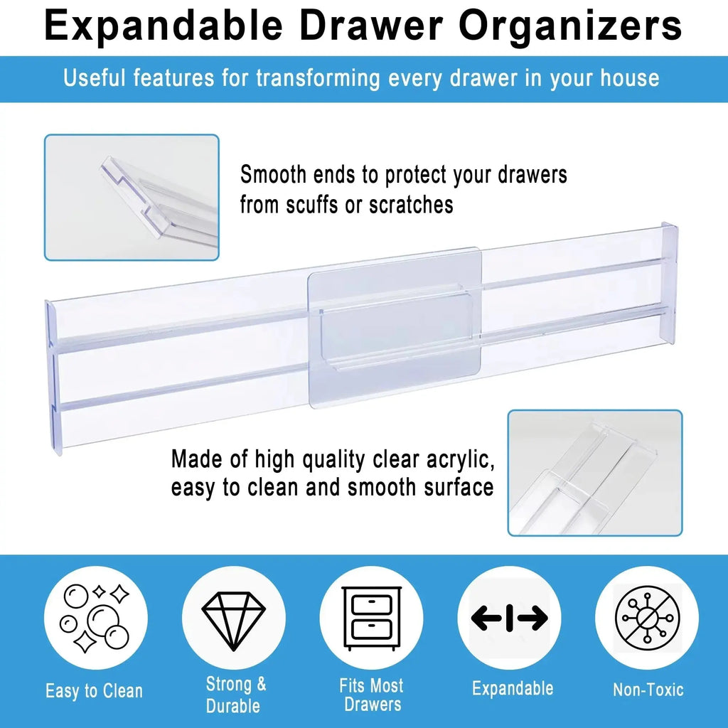 1/2/4/6/8PCS Drawer Wardrobe Dividers Organizers Expandable From Kitchen Drawer Organizer, Clear Plastic Partition Plate Tools - Velvet Haven