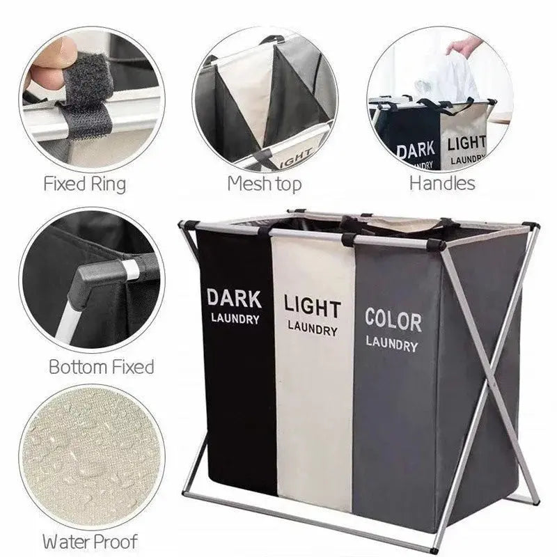 1/3 Grids Dirty Clothes Laundry Basket Storing Waterproof Oxford Storage Bags Portable Foldable Clothing Toy Household Organizer - Velvet Haven