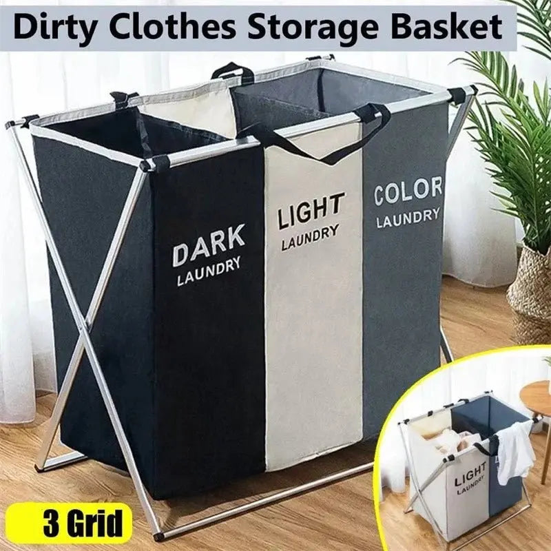 1/3 Grids Dirty Clothes Laundry Basket Storing Waterproof Oxford Storage Bags Portable Foldable Clothing Toy Household Organizer - Velvet Haven