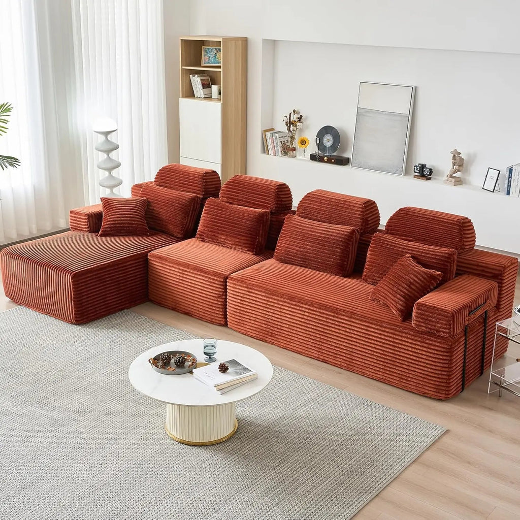 136-Inch Corduroy Modular Sectional Sofa - Reversible L-Shaped Cloud Couch - Velvet Haven