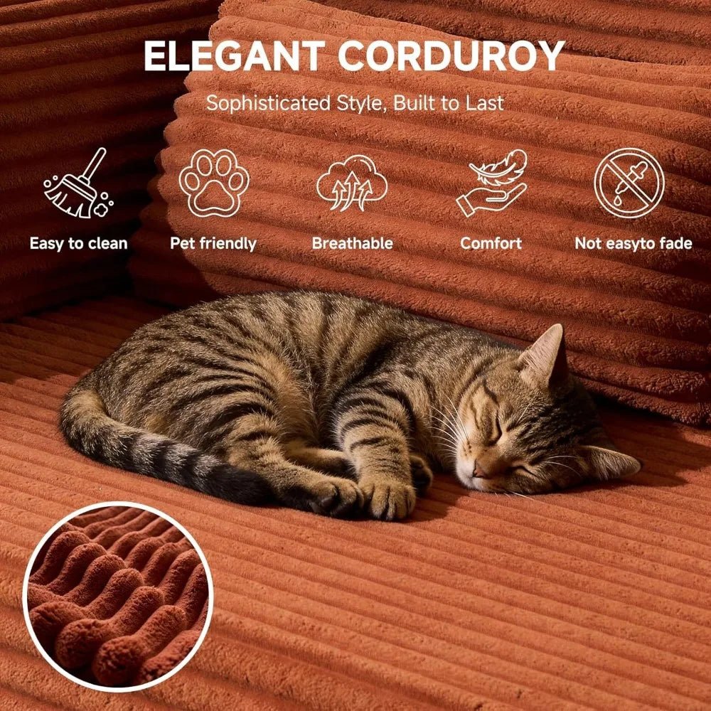 136-Inch Corduroy Modular Sectional Sofa - Reversible L-Shaped Cloud Couch - Velvet Haven