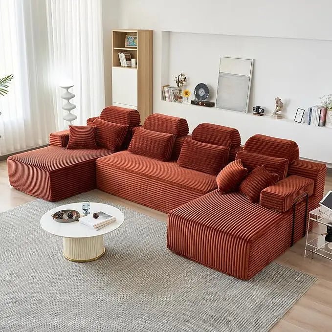 136-Inch Corduroy Modular Sectional Sofa - Reversible L-Shaped Cloud Couch - Velvet Haven