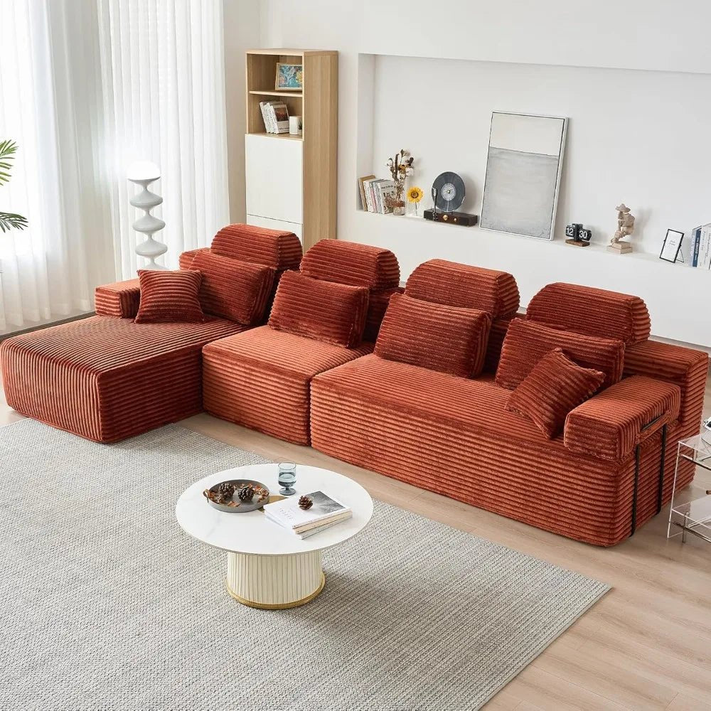 136-Inch Corduroy Modular Sectional Sofa - Reversible L-Shaped Cloud Couch - Velvet Haven