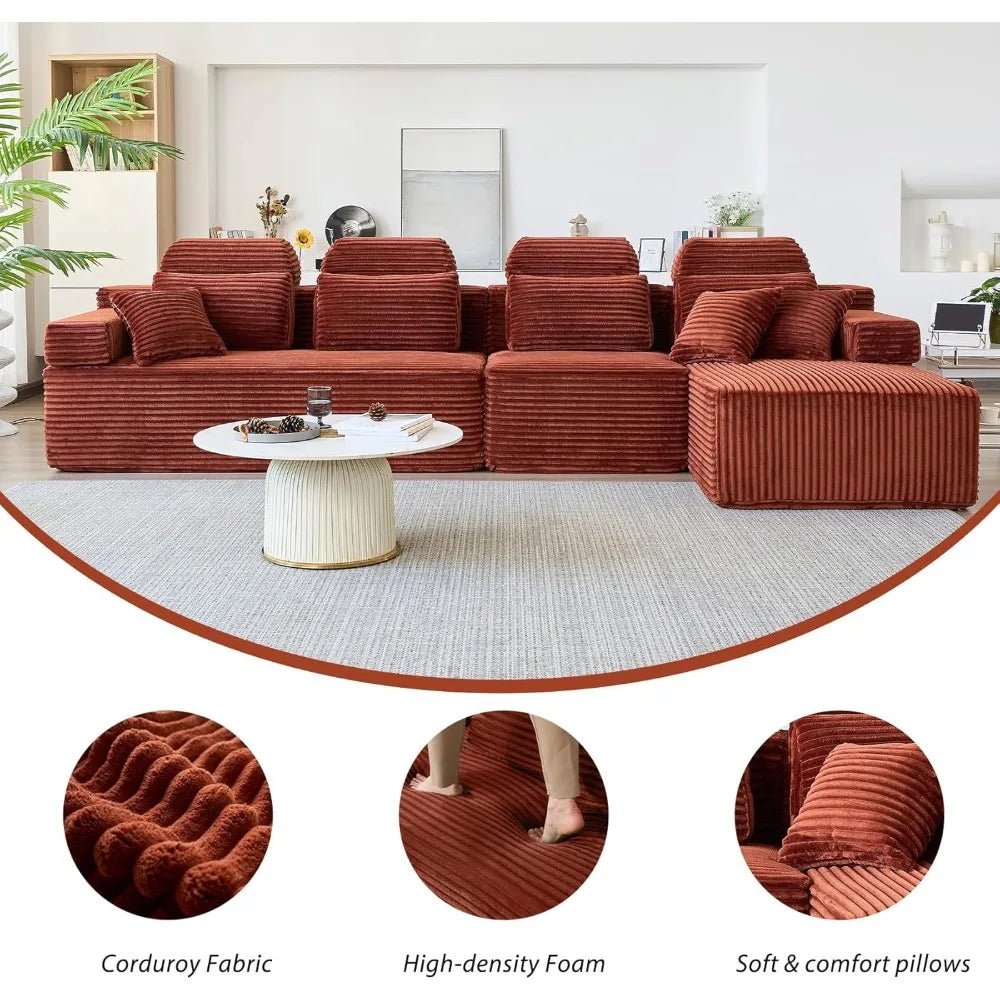 136-Inch Corduroy Modular Sectional Sofa - Reversible L-Shaped Cloud Couch - Velvet Haven