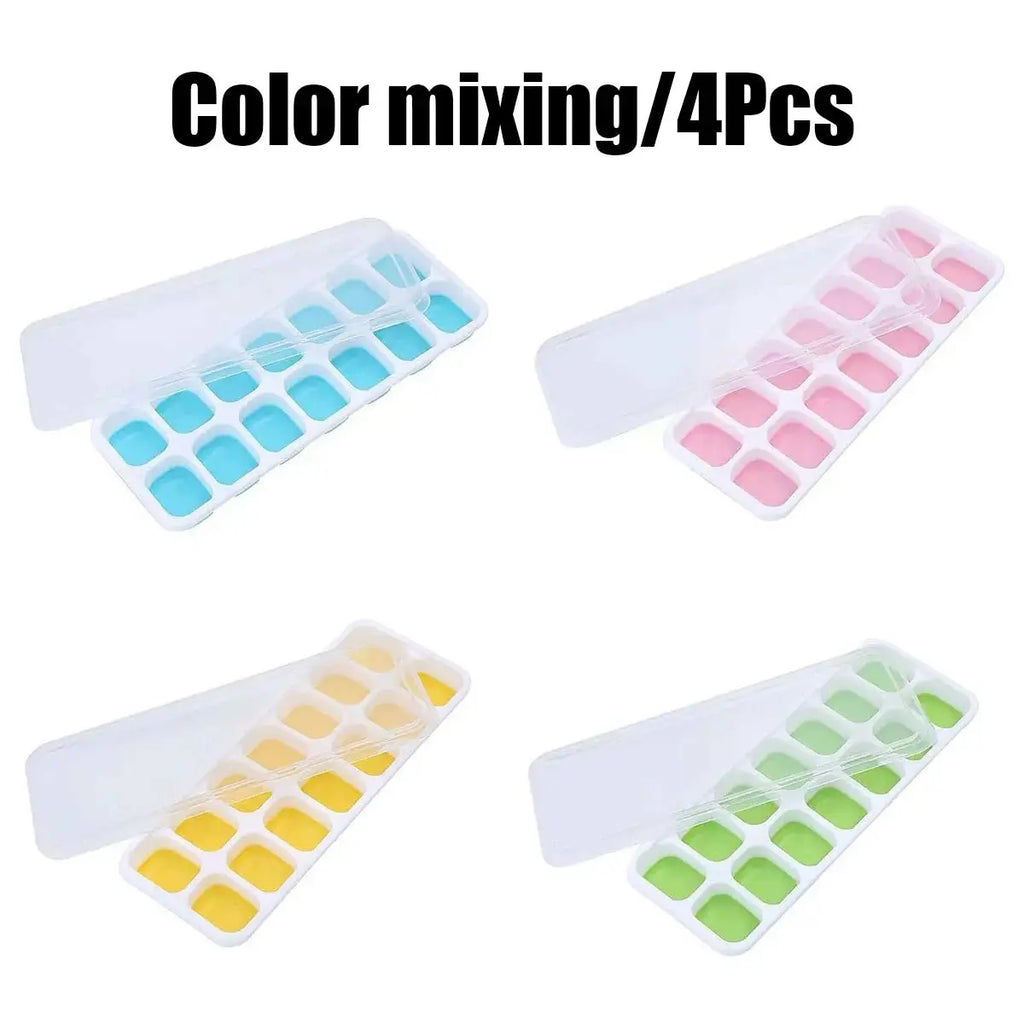 【14-Compartment Ice Mold - Mixed Colors (4 Ice Compartments)】1/2/4 Pack, Ice Cube Mold, Ice Cube Tray, Multifunctional Household - Velvet Haven