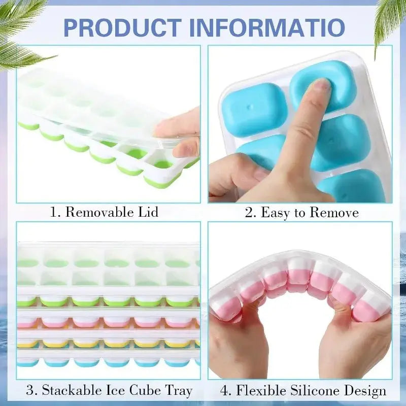 14 Grids Silicone Ice Cube Mold with Cover Square Ice Cube Tray Mold Ice Cube Manufacturer Bar DIY Ice Cocktail Freezing Tool - Velvet Haven