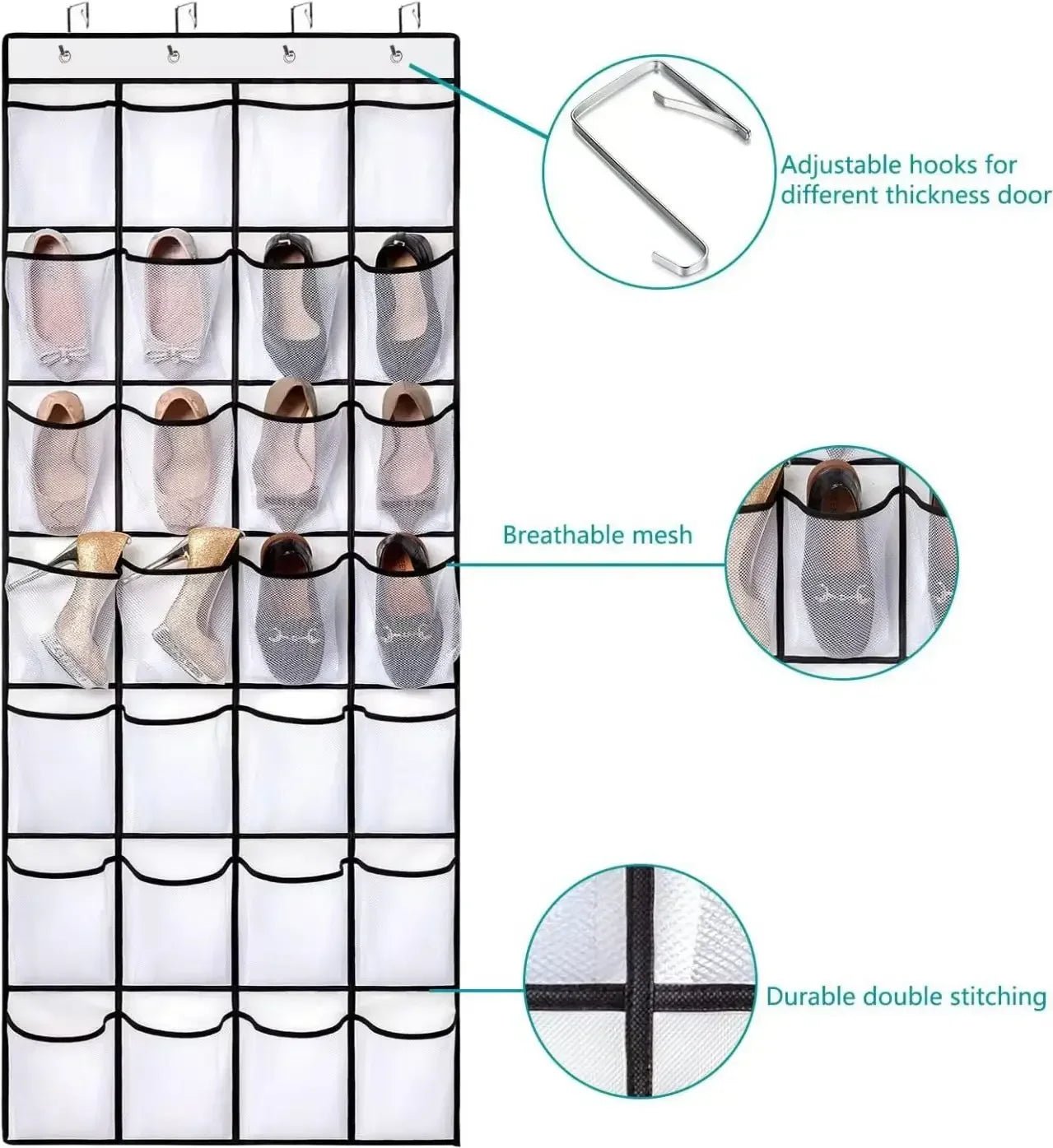 14/24/40 Grids Over The Door Shoe Rack Mesh Pockets Hanging Shoe Organizer For Closet Hanging Shoe Rack Holder - Velvet Haven